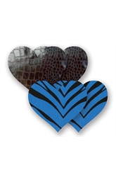 1 пара черных пэстис-сердечек под змеиную кожу и 1 пара синих пэстис-сердечек в полоску